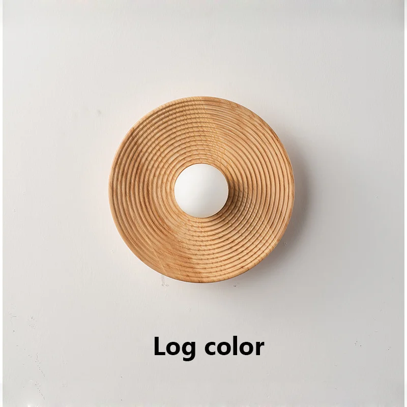 Japanese Retro Round Circle Wooden Living Room Wall Lamp Nordic Home Decor Stair Aisle Homestay Lights Wood Decoration Sconces