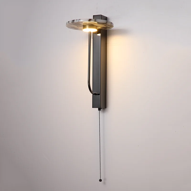 Black Luxury Alabaster Natural Stone Wall Lamp Bedroom High-end Sconce Design Artistic Living Room Marble Decor LED Lights