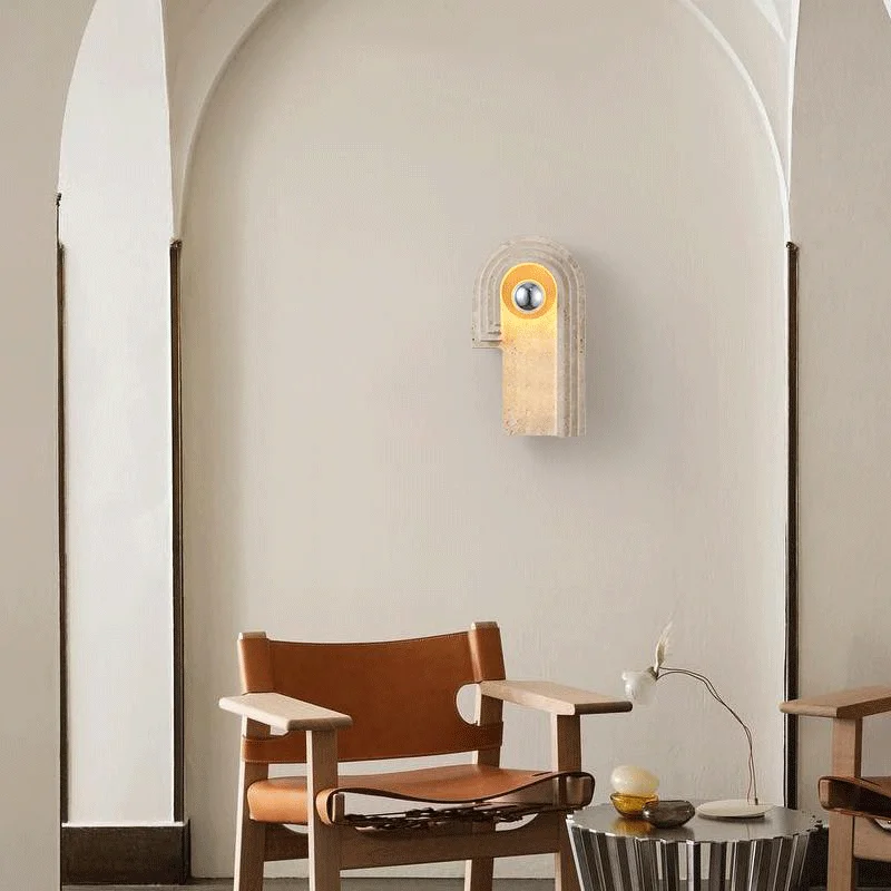 Natural Stone Room Decor Wall Lamp Classical Wall Lights Bedroom Led Sconce Yellow Travertine Home Decorations Lighting Fixtures