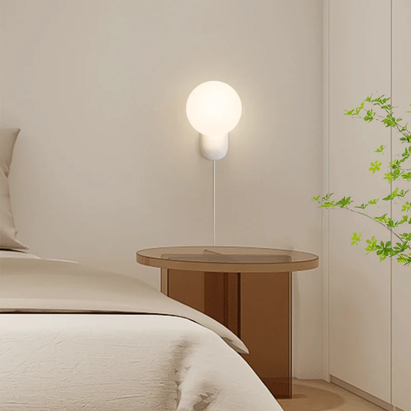 Small Cream Minimalist Bedroom Bedside Wall Lamp Modern Simple Living Room Black White LED Lights Aisle Decorative Wall Sconces