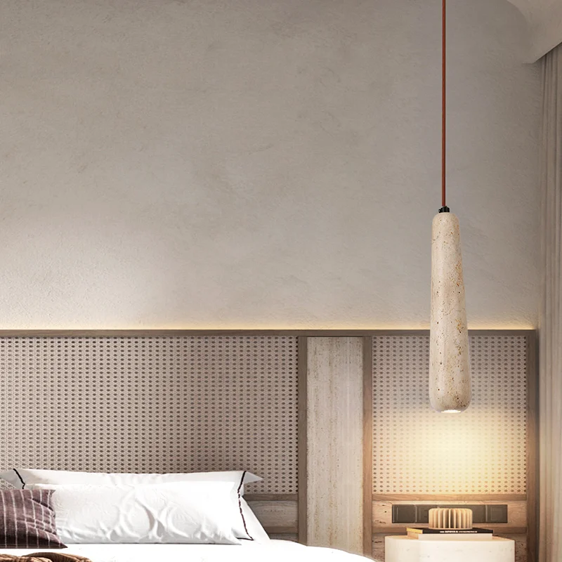 Vintage Natural Stone Art Pendant Lamp LED Hanging Chandelier Bedroom Bedside Retro Decoration Home Lighting Fixtures