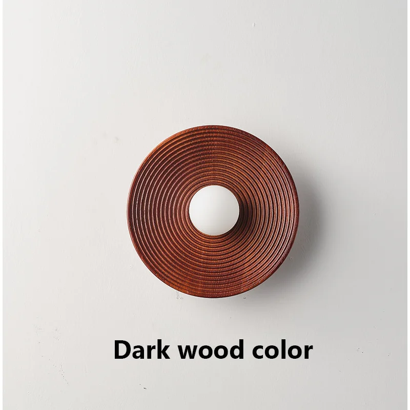 Japanese Retro Round Circle Wooden Living Room Wall Lamp Nordic Home Decor Stair Aisle Homestay Lights Wood Decoration Sconces
