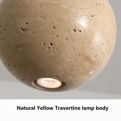 Retro Natural Stone Art Pendant Light Yellow Travertine LED Chandelier White Glass Lampshade Bedroom Bedside Cream Light Fixture