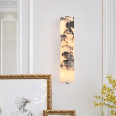 New Bedroom Wall Lamp Italian Style Natural Stone Black Marble Light Luxury Bedside Living Room Decoration Modern Wall Sconces