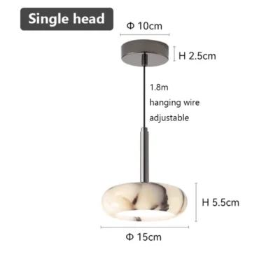 Luxury Black Round Natural Stone Pendant Lamp High-end Bedroom Bedside LED Chandelier Living room Decoration Home Hanging Lights
