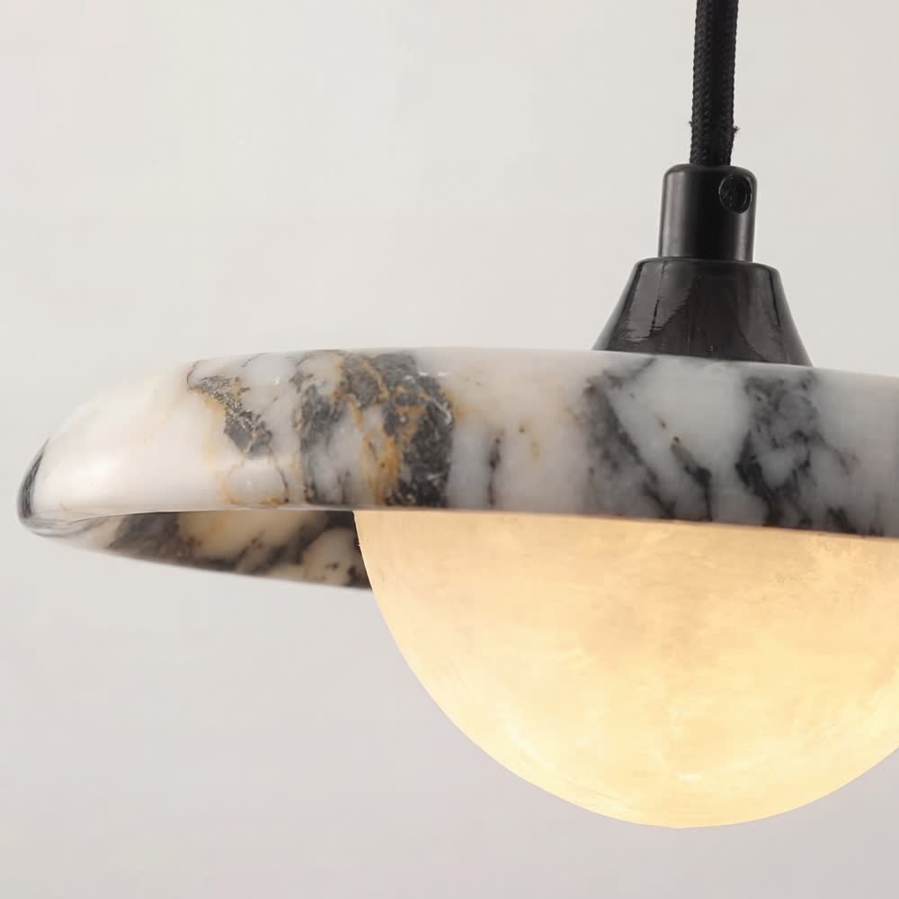 Luxury Black Round Natural Stone Pendant Lamp High-end Bedroom Bedside LED Chandelier Living room Decoration Home Hanging Lights