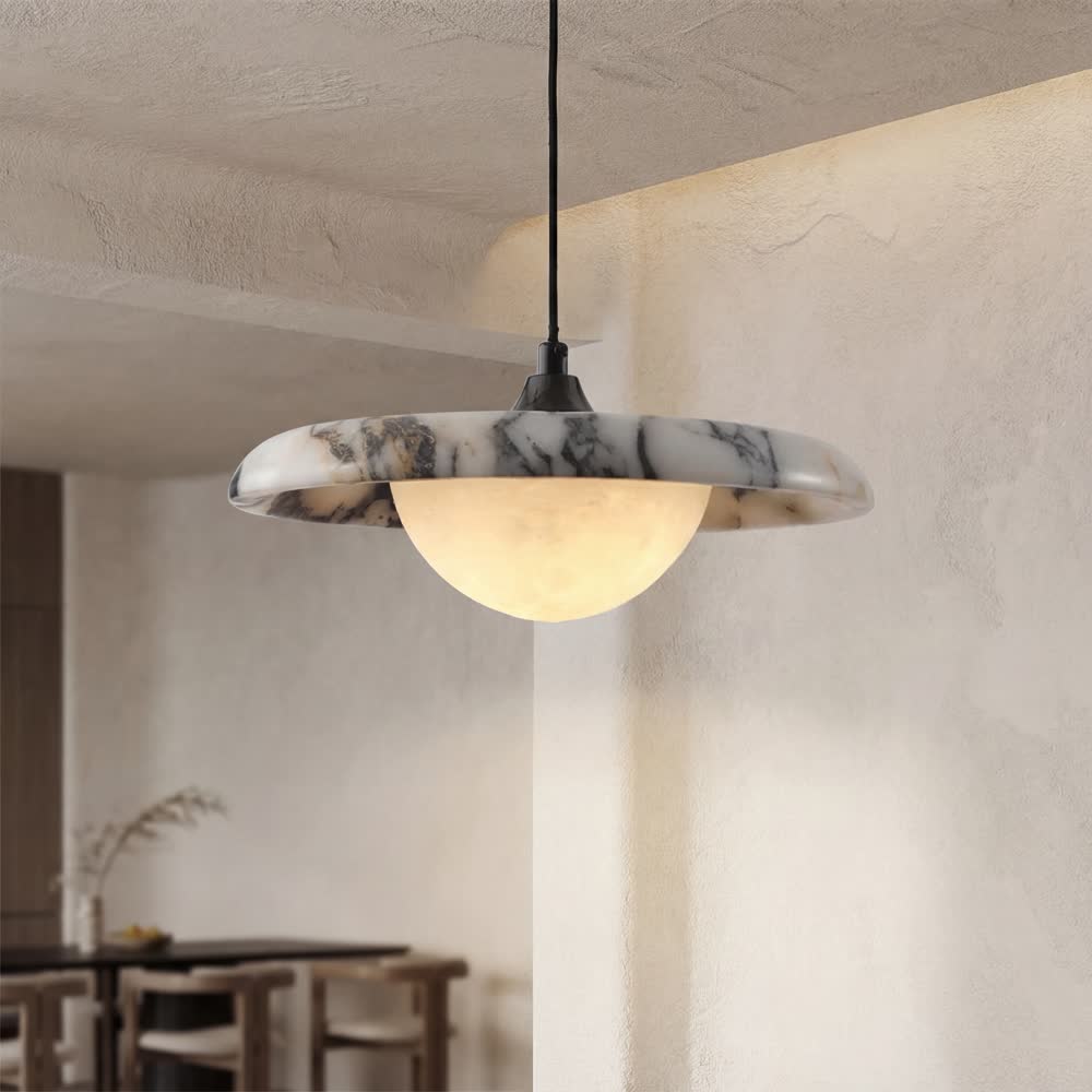 Luxury Black Round Natural Stone Pendant Lamp High-end Bedroom Bedside LED Chandelier Living room Decoration Home Hanging Lights