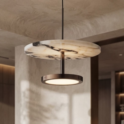 Luxury Black Round Natural Stone Pendant Lamp High-end Bedroom Bedside LED Chandelier Living room Decoration Home Hanging Lights