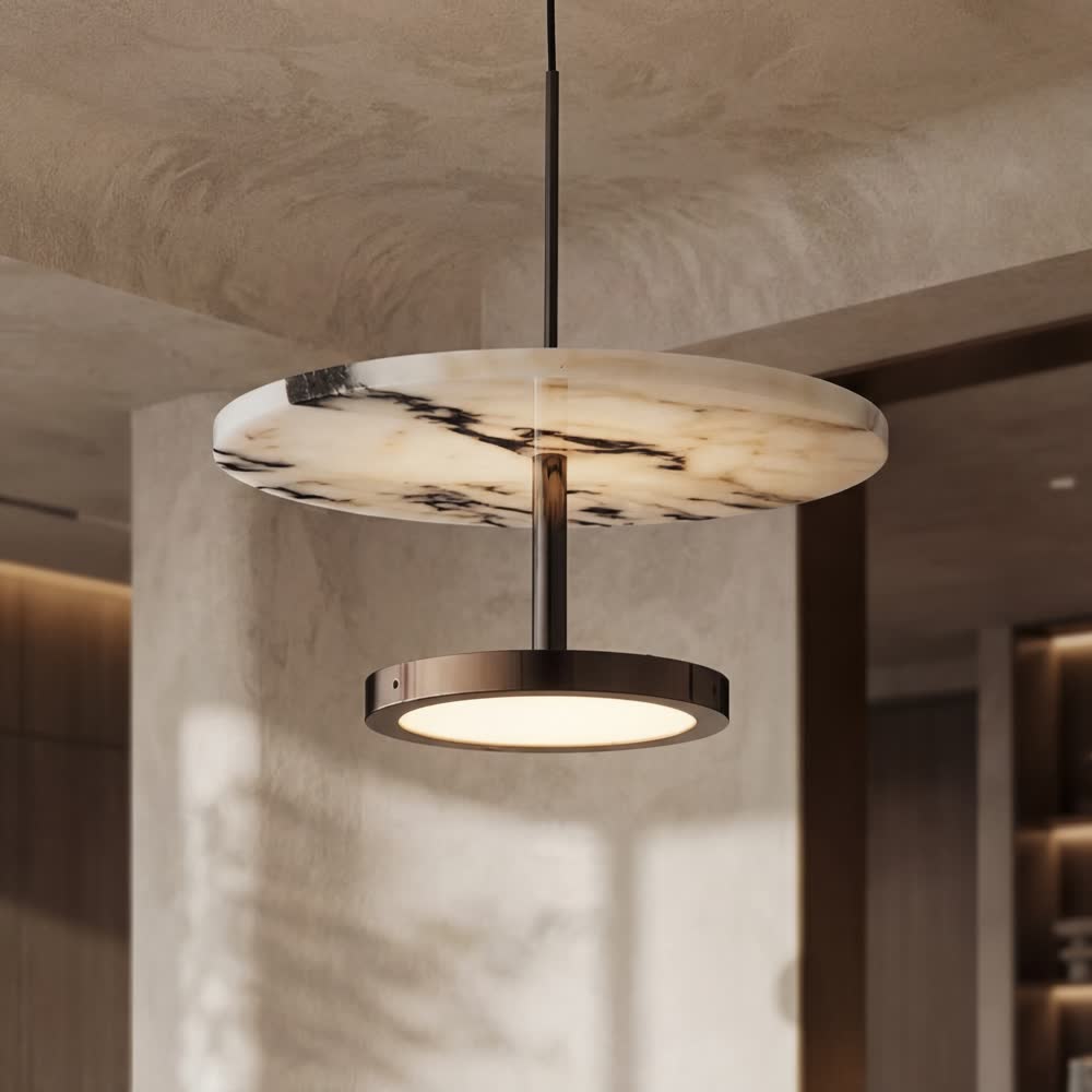 Luxury Black Round Natural Stone Pendant Lamp High-end Bedroom Bedside LED Chandelier Living room Decoration Home Hanging Lights