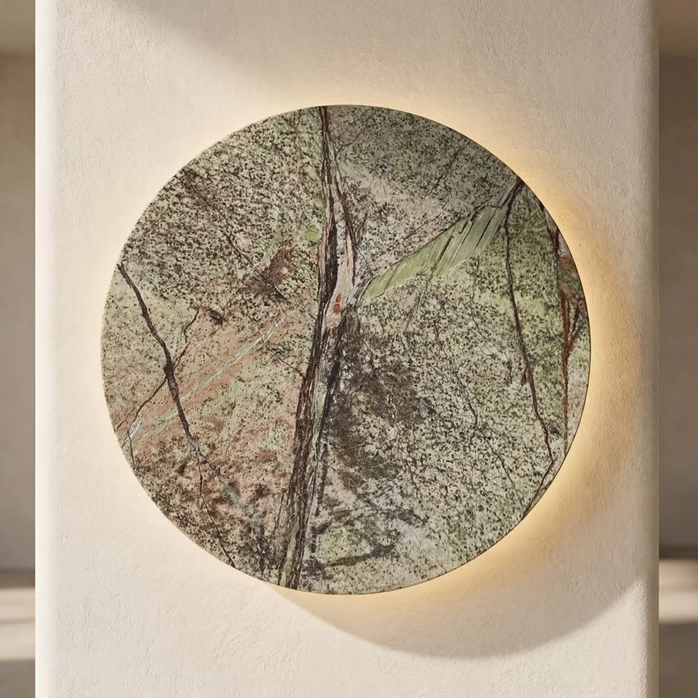 Vintage Round Shape Natural Green Stone Art Decoration Wall Lamp Interior Wall Lights Bedroom Decor Bedside Led Sconce Fixtures