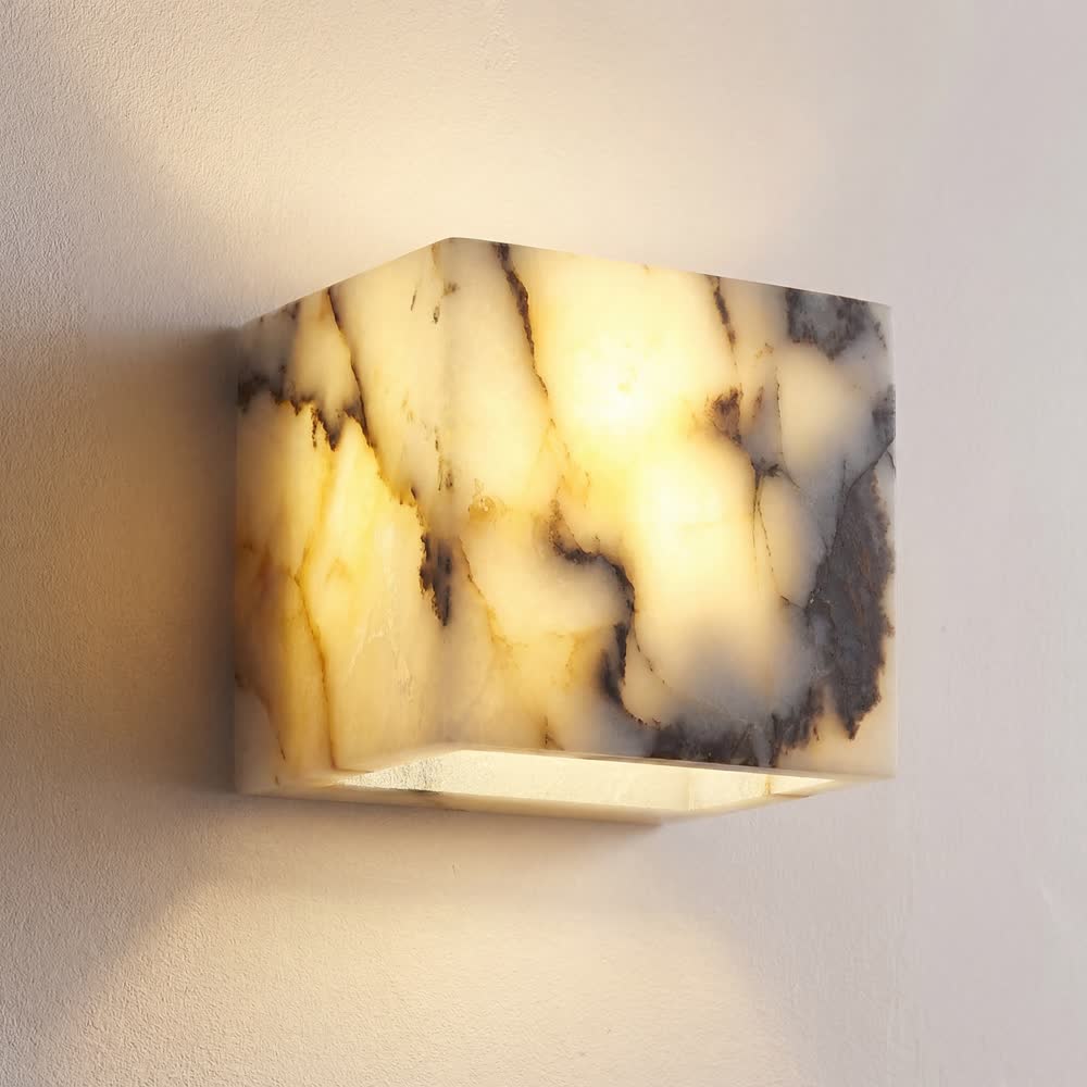 Luxury Black Cube Natural Stone Wall Sconce High-end Bedroom Bedside Wall Lamp Living room Bathroom Waterproof Lighting Fixture