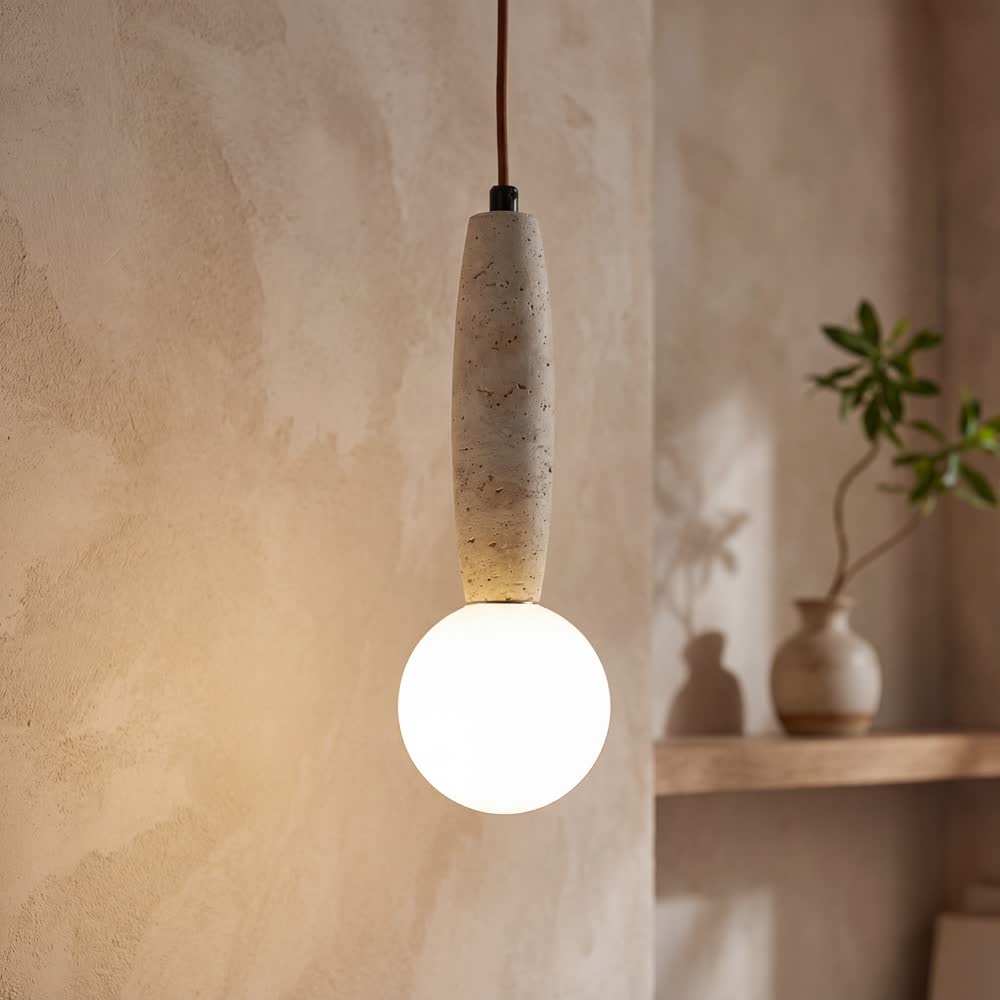 Retro Natural Stone Art Pendant Light Vintage White Glass Lampshade LED Chandelier Bedroom Bedside Decoration Lighting Fixtures
