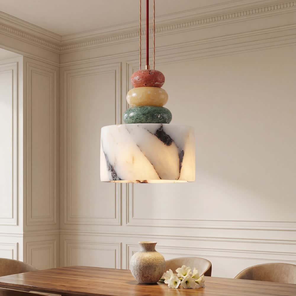 Luxury Black Round Natural Stone Pendant Lamp High-end Bedroom Bedside LED Chandelier Living room Decoration Home Hanging Lights