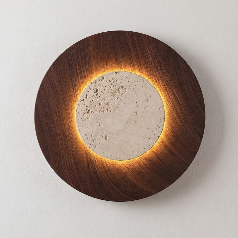 Vintage Round Shape Natural Stone Art Decoration Wall Lamp Interior Wall Lights Bedroom Decor Led Sconce Cream Home-appliance