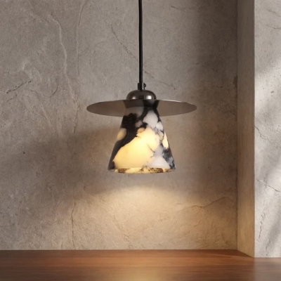 Luxury Black Round Natural Stone Pendant Lamp High-end Bedroom Bedside LED Chandelier Living room Decoration Home Hanging Lights