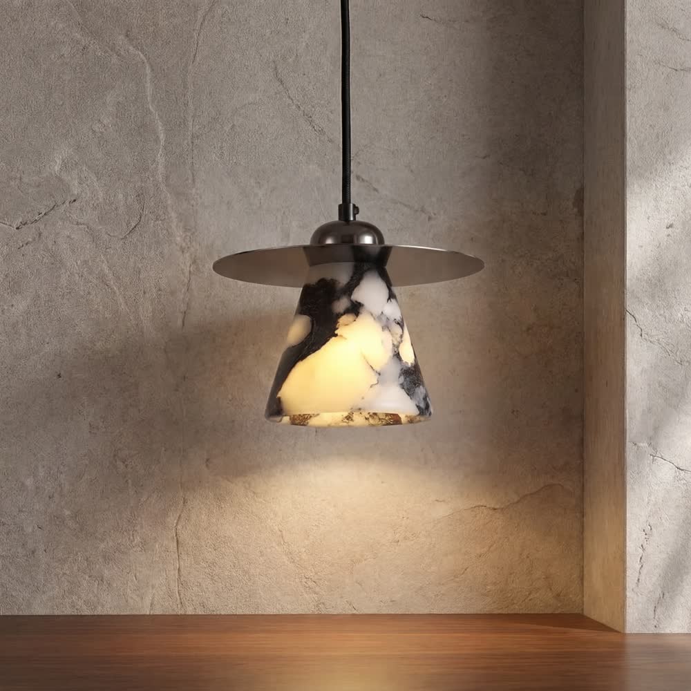 Luxury Black Round Natural Stone Pendant Lamp High-end Bedroom Bedside LED Chandelier Living room Decoration Home Hanging Lights