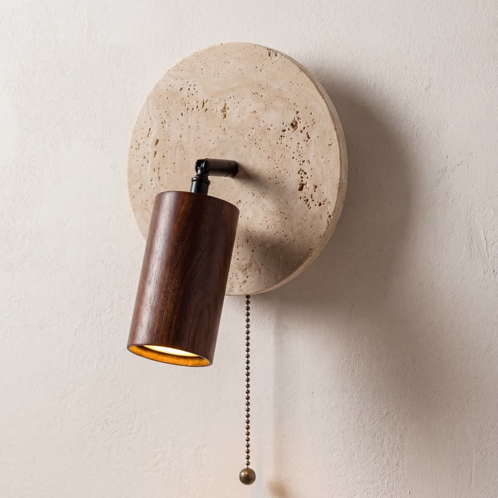 Vintage Round Shape Natural Stone Art Decoration Wall Lamp Interior Wall Lights Bedroom Decor Led Sconce Cream Home-appliance