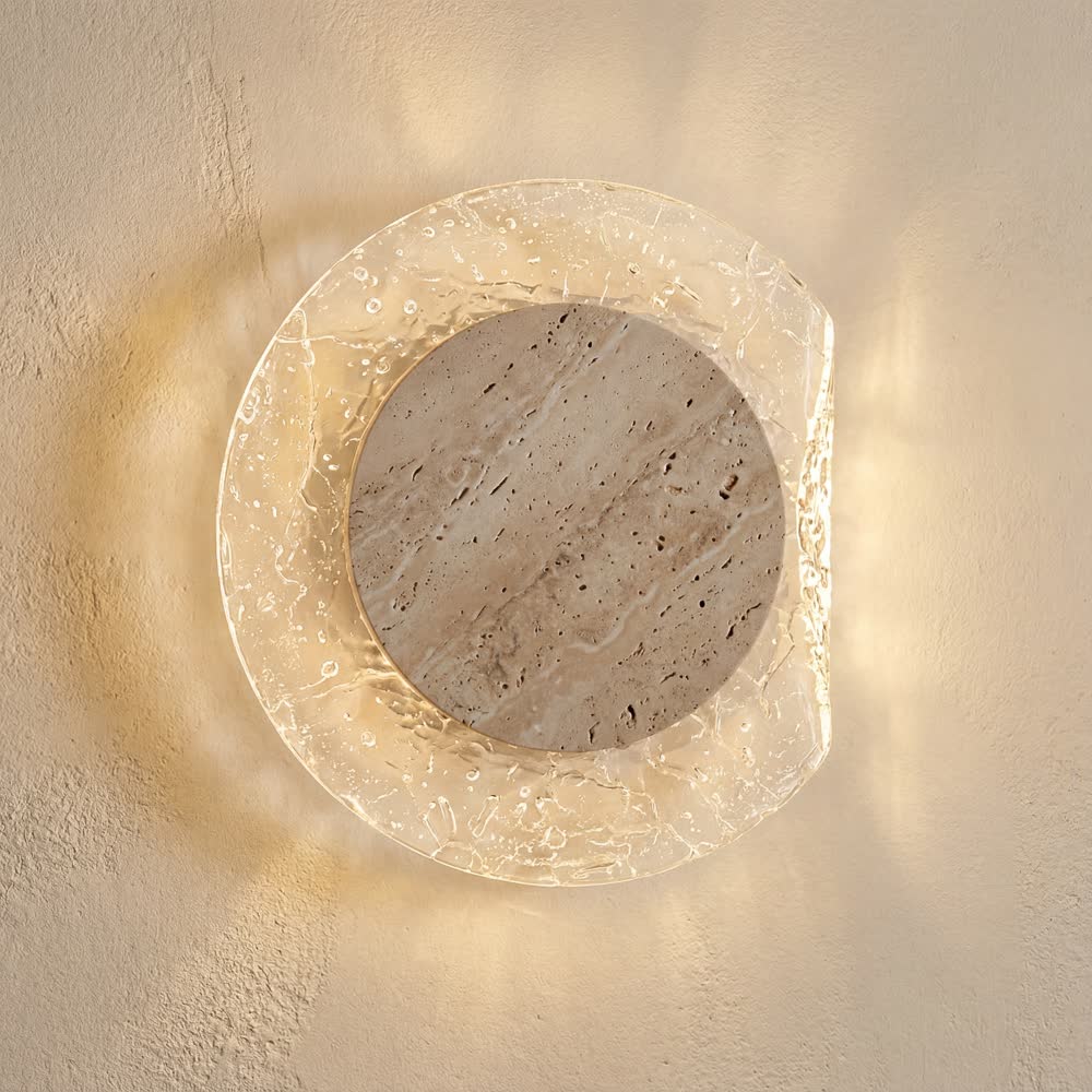 Vintage Round Shape Natural Stone Art Decoration Wall Lamp Interior Wall Lights Bedroom Decor Led Sconce Cream Home-appliance