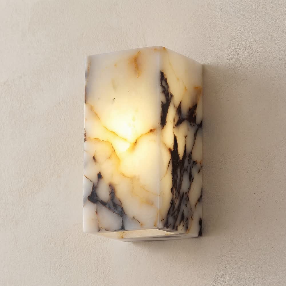 Luxury Black Cuboid Natural Stone Wall Lamp High-end Bedroom Bedside LED Sconce Living room Bathroom Waterproof Lighting Fixture