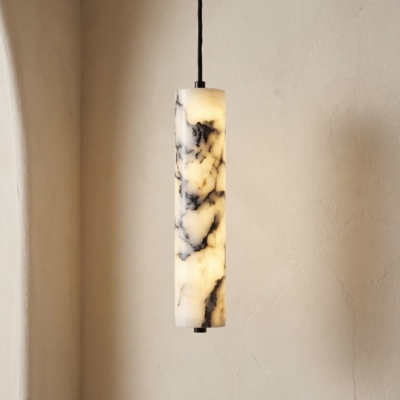 Luxury Black Cylinder Natural Stone Pendant Lamp High-end Bedside LED Chandelier Living room Decoration Home Hanging Lights