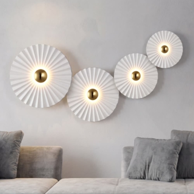 Nordic White Wall Decor Lamp Living Room Background Luxury Round Lotus Leaf Flower Lights Crridor Aisle Bedroom Bedside Sconce