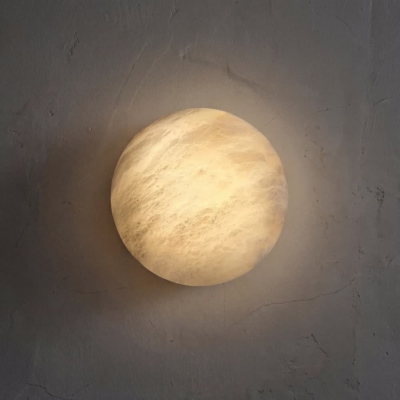 MOON Natural Marble Copper Wall Lamp Living Room Luxury Round Shape Sconce Creative Circular Bedroom Bedside LED Light Fixtures