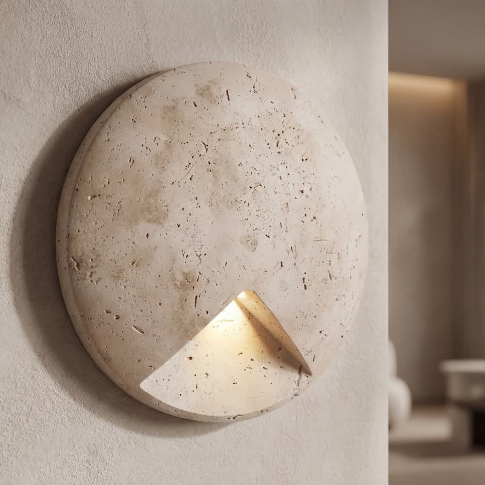 Vintage Round Shape Natural Stone Art Decoration Wall Lamp Interior Wall Lights Bedroom Decor Bedside Led Sconce Home-appliance