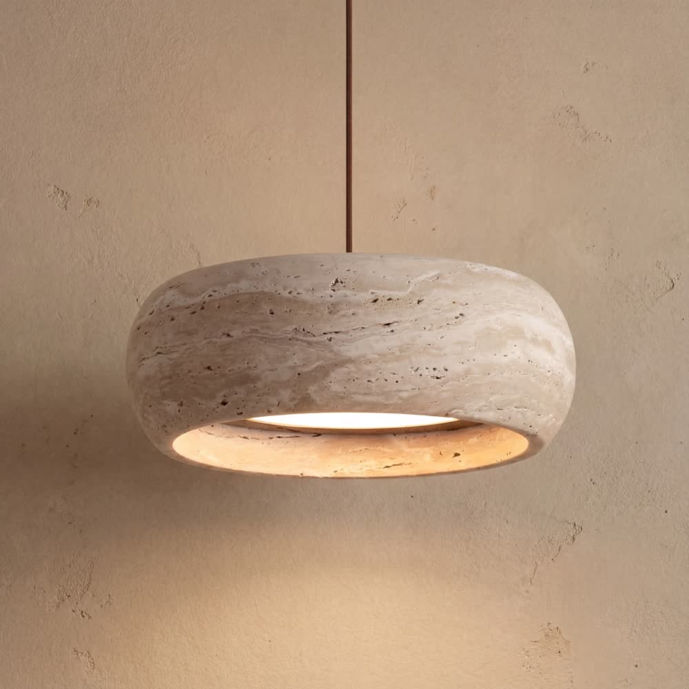 Retro Natural Stone Art Pendant Light Yellow Travertine LED Chandelier Bedroom Bedside Decoration Home Lighting Fixtures