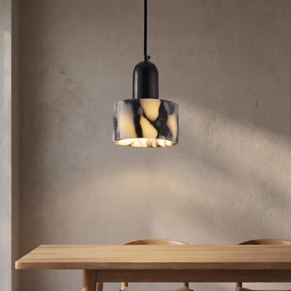 Luxury Black Round Natural Stone Pendant Lamp High-end Bedroom Bedside LED Chandelier Living room Decoration Home Hanging Lights