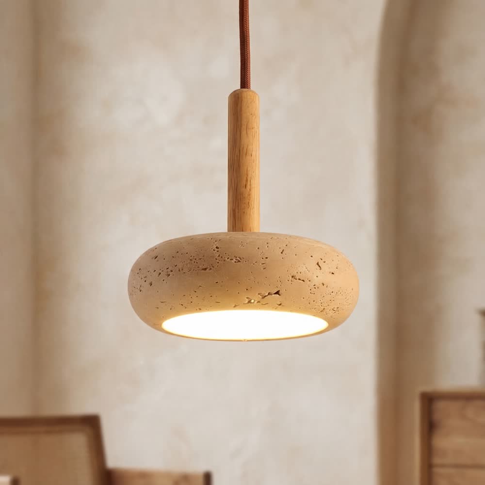 Retro Natural Stone Art Pendant Light Yellow Travertine LED Chandelier Bedroom Bedside Decoration Home Lighting Fixtures