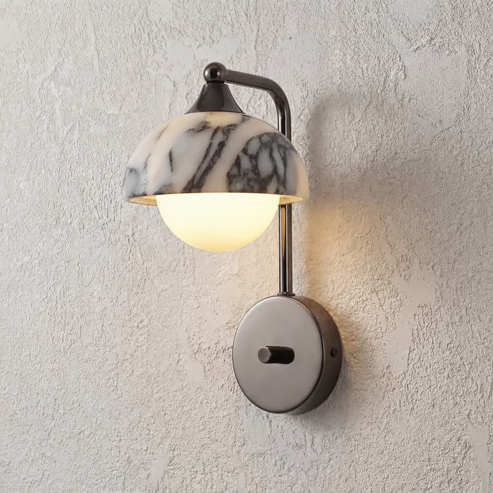 Black Luxury Alabaster Natural Stone Wall Lamp Bedroom High-end Sconce Design Artistic Living Room Marble Decor LED Lights