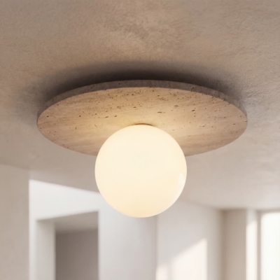 Retro Round Shape Natural Stone Art Decoration Wall Lamp Ceiling Light Decor Led Sconce Cream Nordic Home-appliance Chandeliers