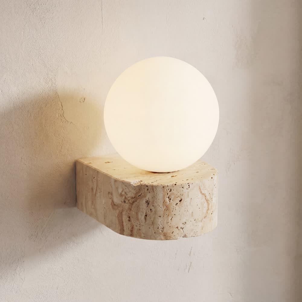 Vintage Natural Stone Art Decoration Wall Lamp Interior Glass Lampshade Led Light with Pull Chain Bedroom Decor Sconce