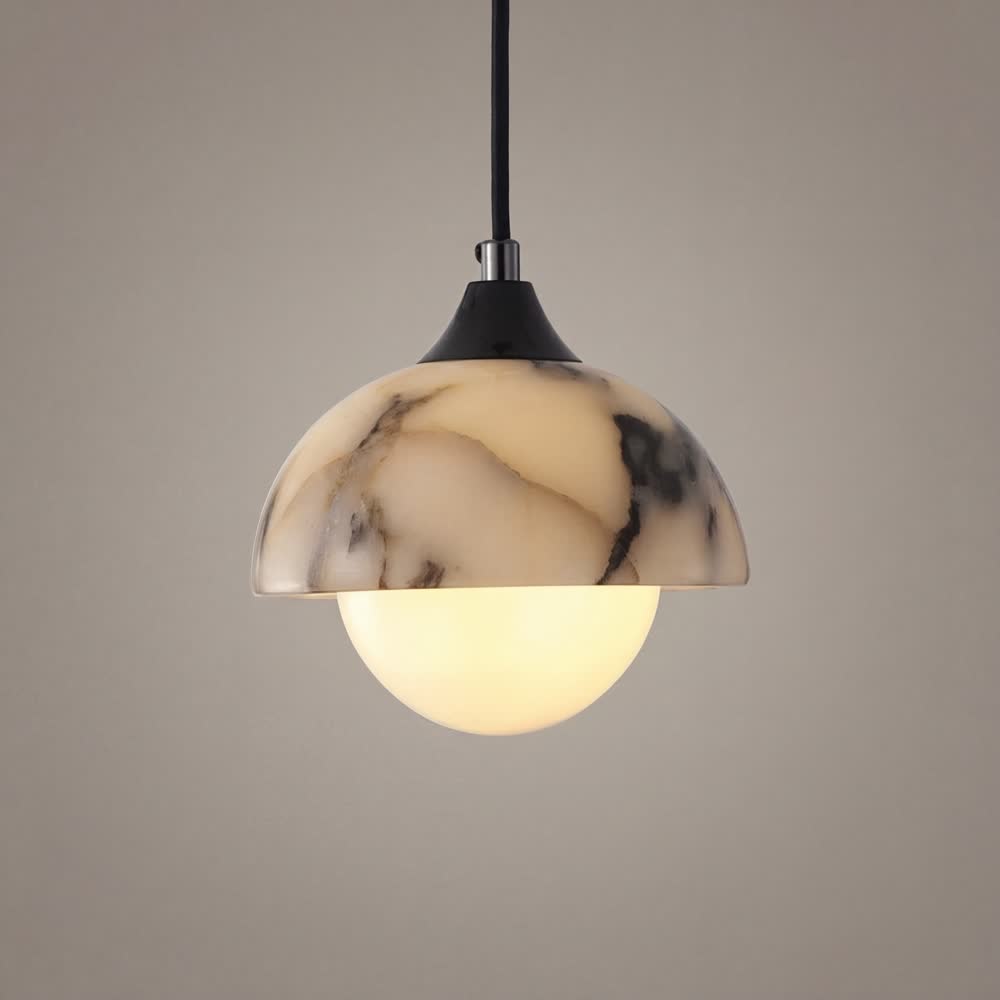 Luxury Black Round Natural Stone Pendant Lamp High-end Bedroom Bedside LED Chandelier Living room Decoration Home Hanging Lights