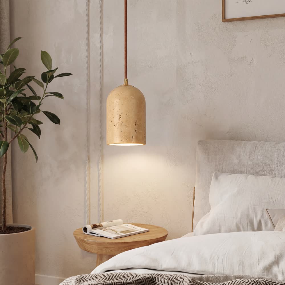 Vintage Natural Stone Art Pendant Lamp LED Hanging Chandelier Bedroom Bedside Retro Decoration Home Lighting Fixtures