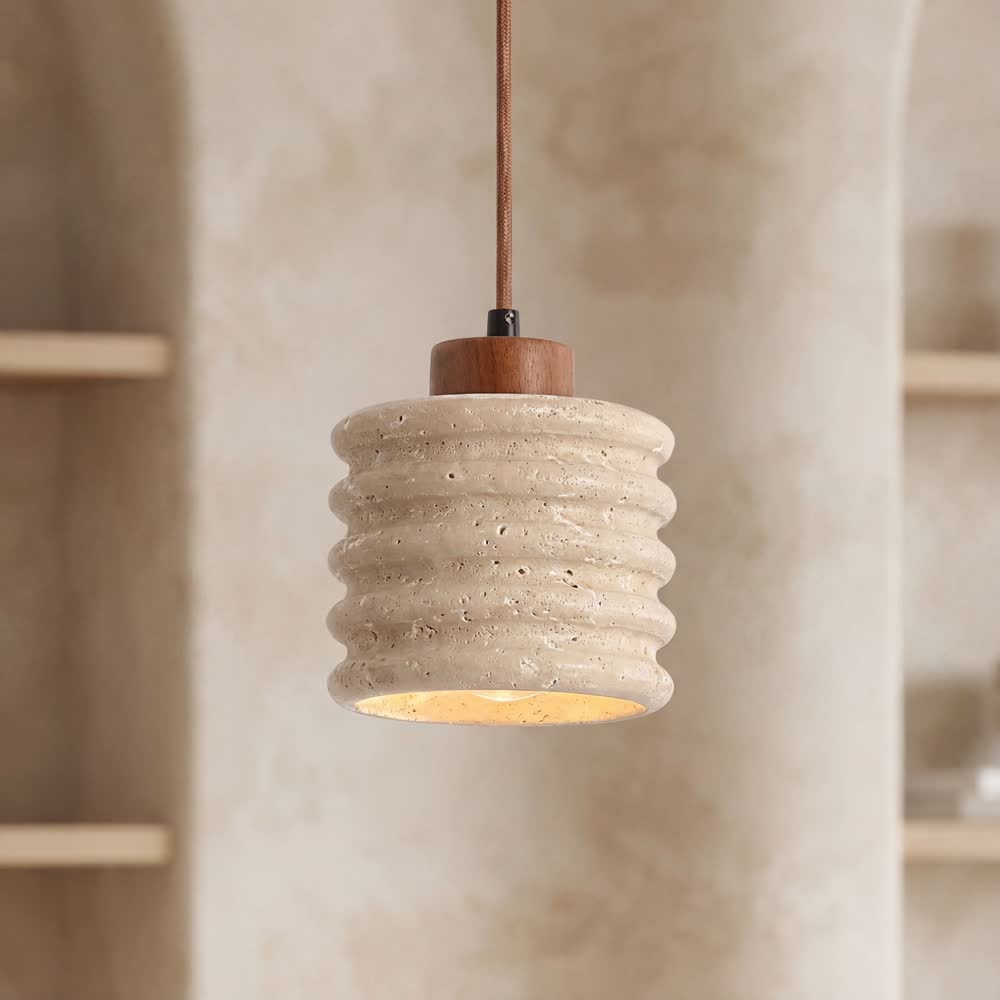 Retro Natural Stone Art Pendant Light Yellow Travertine LED Chandelier Bedroom Bedside Decoration Home Lighting Fixtures