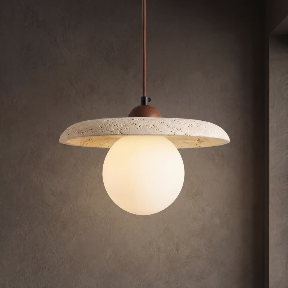 Retro Natural Stone Art Pendant Light Vintage White Glass Lampshade LED Chandelier Bedroom Bedside Decoration Lighting Fixtures