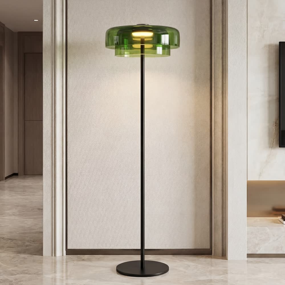 Nordic Luxury Glass Orange Green Floor Lamp Led 57" Tall Minimalist Standing Light for Living Room, Bedside, Office Decor
