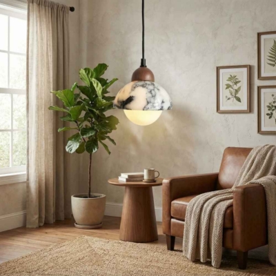 Led Pendant Light Natural Marble Stone Chandelier Small Bedroom Beside Nordic Hanging Ceiling Lamp E27 Bulb Replaceable Lighting