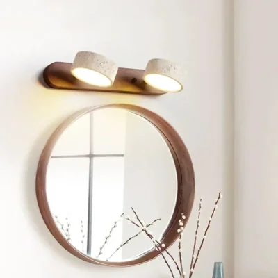 Travertine Duo Wall Light Wabi Sabi Creative Round LED rotatable Light Bathroom Washtable Dressing Table Mirror Front Lamps