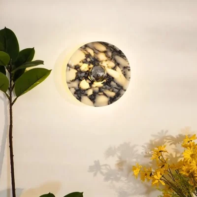 Nordic Lamps Round Texture Marble Wall Lamps Porch Aisle Living Room Background Wall Bedside Light Home Decoration Lighting LED