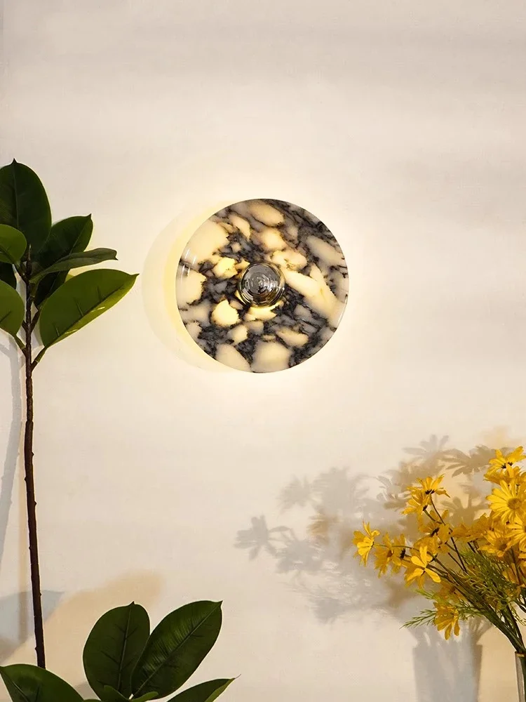 Nordic Lamps Round Texture Marble Wall Lamps Porch Aisle Living Room Background Wall Bedside Light Home Decoration Lighting LED