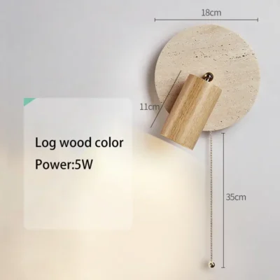 Bedroom Beside Led Wall Lamp Round Stone Reading Light Rotatable Spot Lights With Pull Switch Walnut Log Wood Color HomeDecor