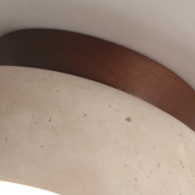 IWHD Wood Canopy LED Ceiling Light Fixture Nordic Modern Simple Ellipse Natural Yellow Travertine Ceiling Lamp Lamparas De Techo