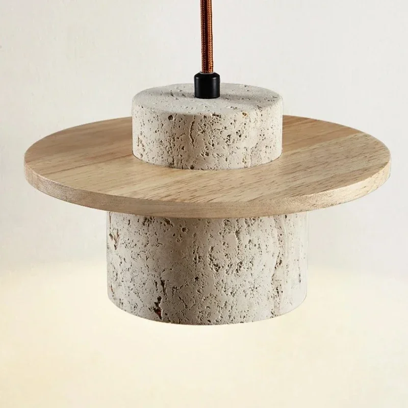 Japanese Style Chandelier Bedroom Bedside Led Pendant Lamp Vintage Stone Wood Cream Lighting Fixtures Home Room Decor Light