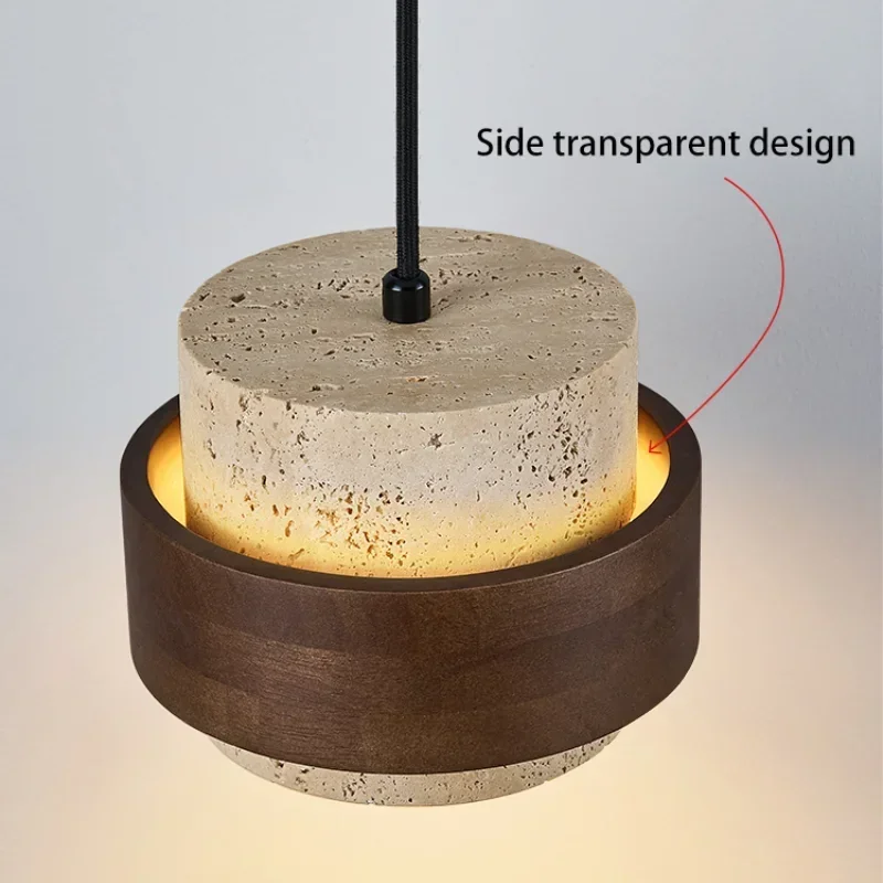 Led Pendant Lamp Bedroom Beside Chandelier Small Stone Light Wood Walnut Color Hanging Lighting Fixture Retro Bar Restaurant