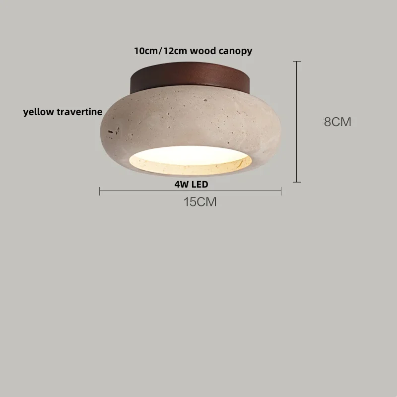 IWHD Wood Canopy LED Ceiling Light Fixture Nordic Modern Simple Ellipse Natural Yellow Travertine Ceiling Lamp Lamparas De Techo