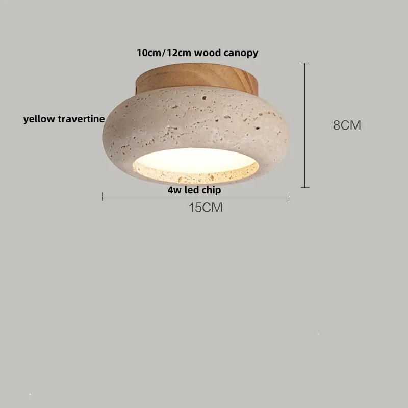IWHD Wood Canopy LED Ceiling Light Fixture Nordic Modern Simple Ellipse Natural Yellow Travertine Ceiling Lamp Lamparas De Techo