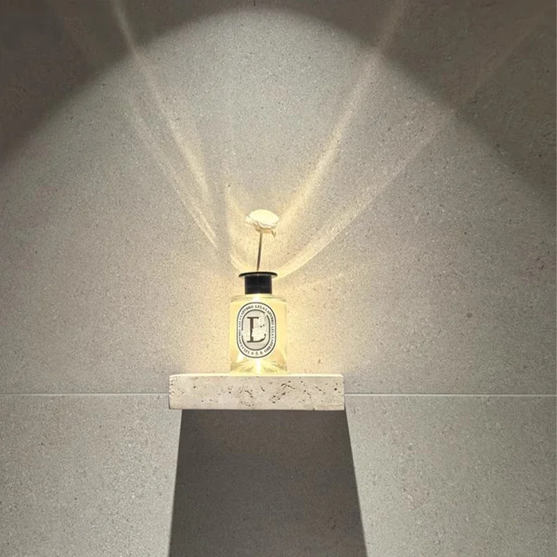 Yellow Travertine Wall Light Wabi-Sabi Marble LED Sconce for Bedroom Bar Hotel Modern Minimalist Ambient Lamp Fixture Home Decor