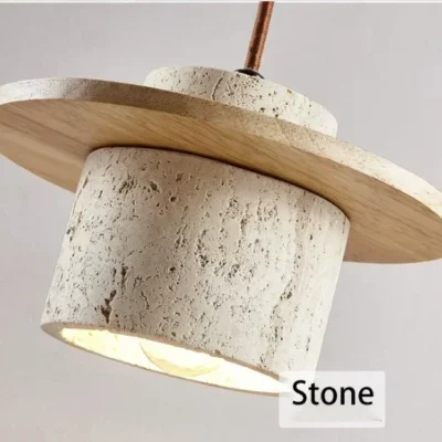 Japanese Style Chandelier Bedroom Bedside Led Pendant Lamp Vintage Stone Wood Cream Lighting Fixtures Home Room Decor Light